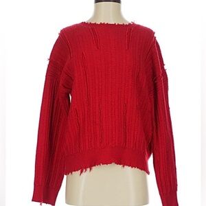 RtA Road to Awe Women's Red Distressed Knit Sweater